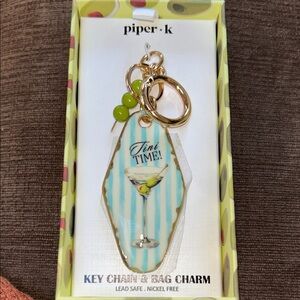 Piper K Martini Time Keychain with Gold and Green